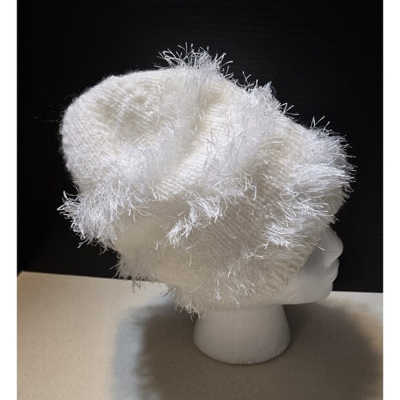 Pearl White Women's Warm Furry Slouchy Stocking Cap Hat Long Eyelash Yarn, NEW - Picture 7 of 15